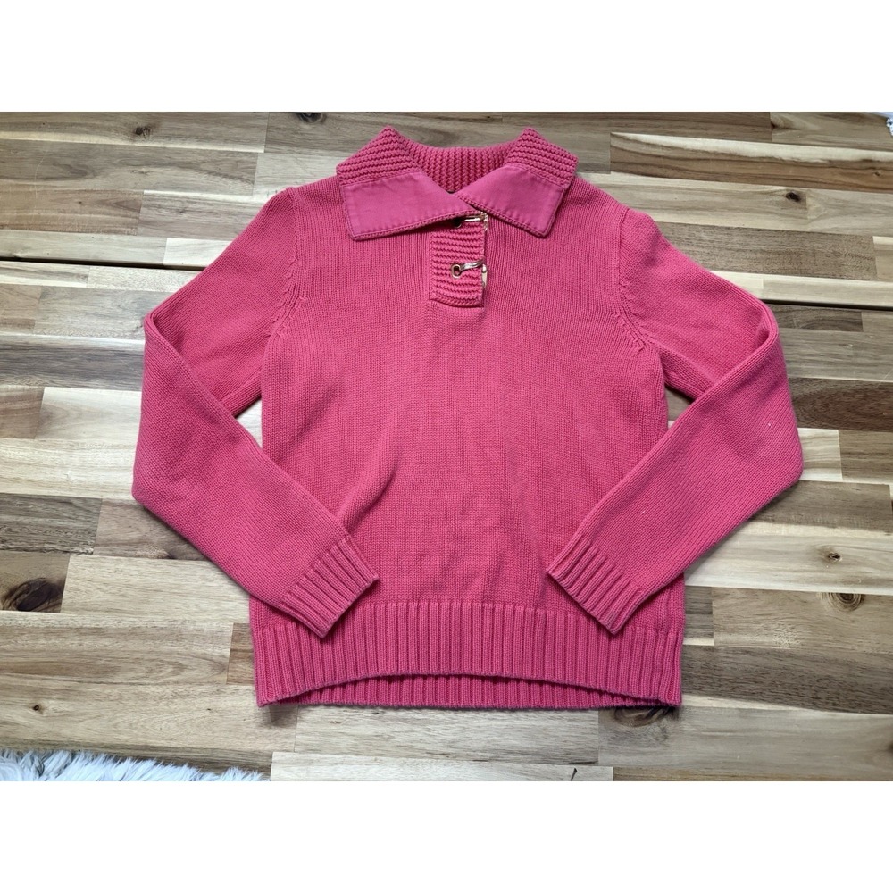 Vintage Ralph Lauren Womens Fuchsia Sweater 100% Cotton Gold Twist Lock Button S